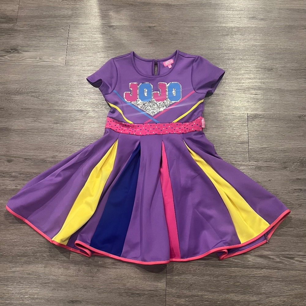 Jojo Siwa cheerleader purple JOJO dress with colorful pleats (size XL 14-16)
